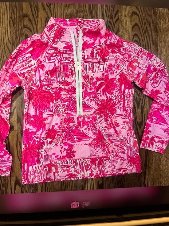 Lilly Pulitzer Tops - Lilly Pulitzer Pink and Hot Pink Tropical Half-Zip Pullover